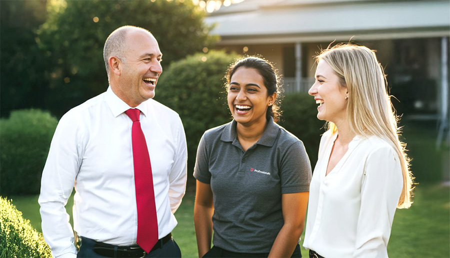 Sales agents talking and smiling